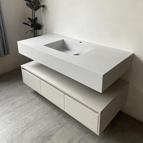 MuXing Wandhängendes Badmöbel-Set mit Sinterstein-Waschbecken, LED-Spiegel mit Anti-Beschlag-Funktion und Schublade–inklusive Abflussgarnitur 120×55 cm【C913】
