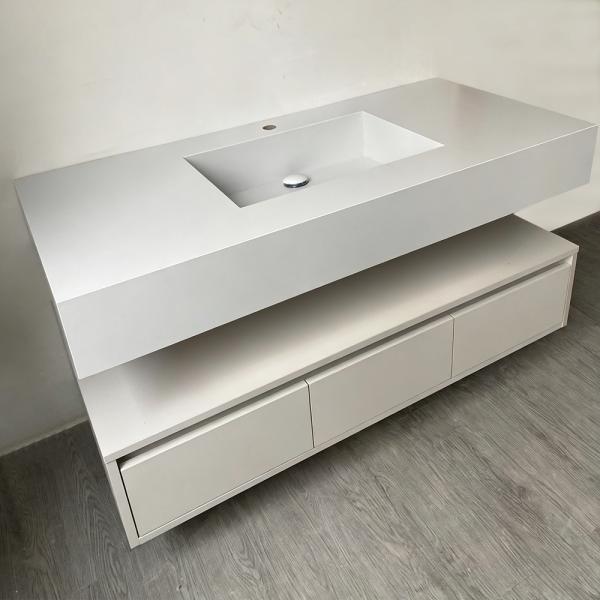 MuXing Wandhängendes Badmöbel-Set mit Sinterstein-Waschbecken, LED-Spiegel mit Anti-Beschlag-Funktion und Schublade–inklusive Abflussgarnitur 120×55 cm【C913】