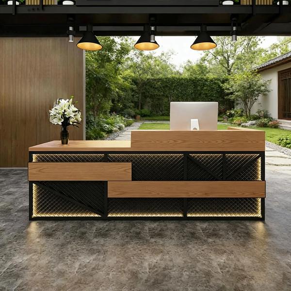 Muxing Maßanfertigung Kasse Bartheke Kassentheke Bartisch Empfangstheke Retro Theke Bar Empfangstheke Holzfarbe 【TWMT 】