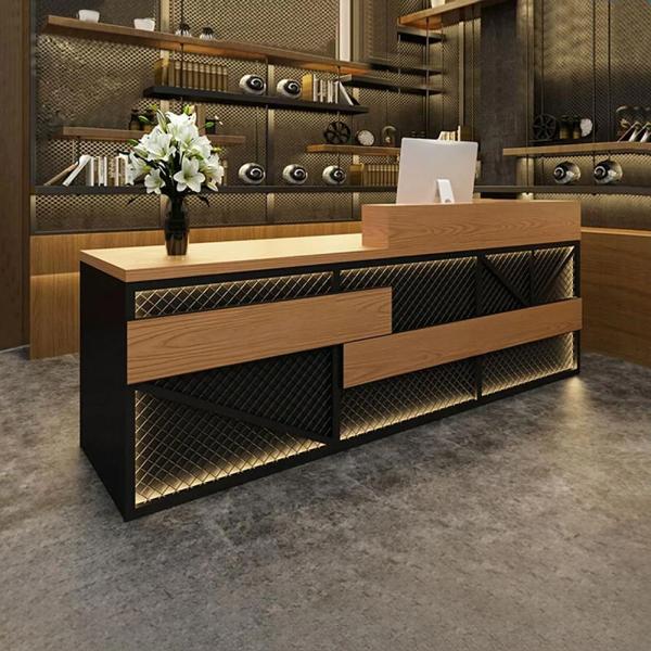 Muxing Maßanfertigung Kasse Bartheke Kassentheke Bartisch Empfangstheke Retro Theke Bar Empfangstheke Holzfarbe 【TWMT 】