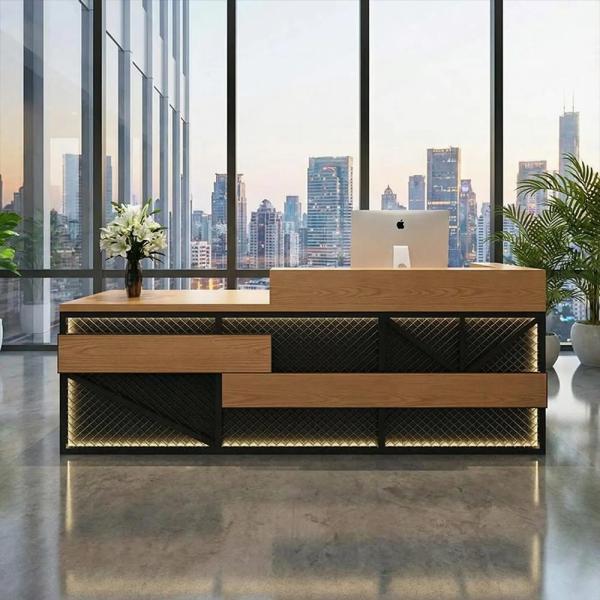 Muxing Maßanfertigung Kasse Bartheke Kassentheke Bartisch Empfangstheke Retro Theke Bar Empfangstheke Holzfarbe 【TWMT 】