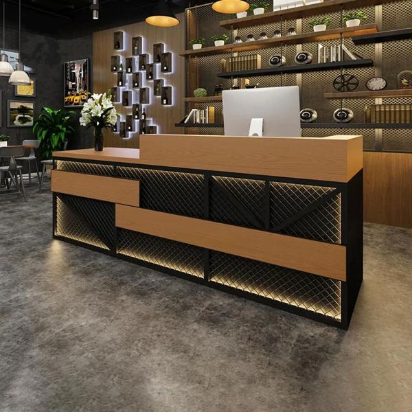 Muxing Maßanfertigung Kasse Bartheke Kassentheke Bartisch Empfangstheke Retro Theke Bar Empfangstheke Holzfarbe 【TWMT 】