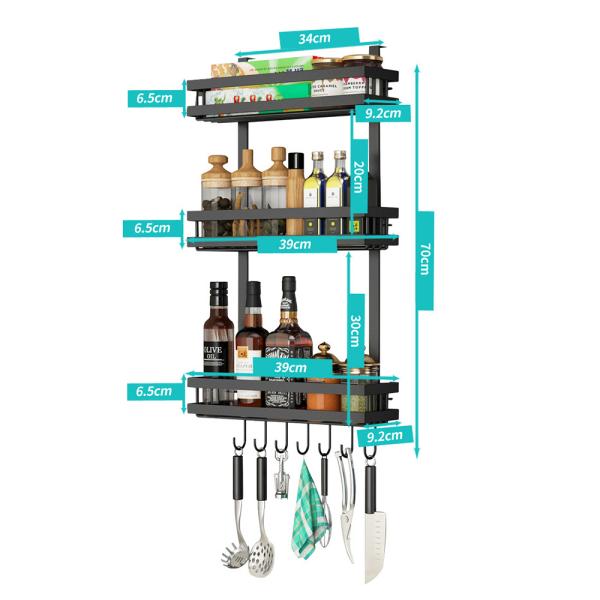 Muxing Kühlschrank Regal Küchenregal Organizer Hängeregal Küche Gewürzregal Küche Schwarz