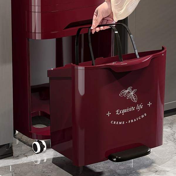 MuXing Mobiler Mülleimer mit 3 Ebenen, Großer Haushaltsmülleimer, Abfalltrennung, Hoher Kunststoffabfalleimer 43 × 29.5 × 82.5 cm