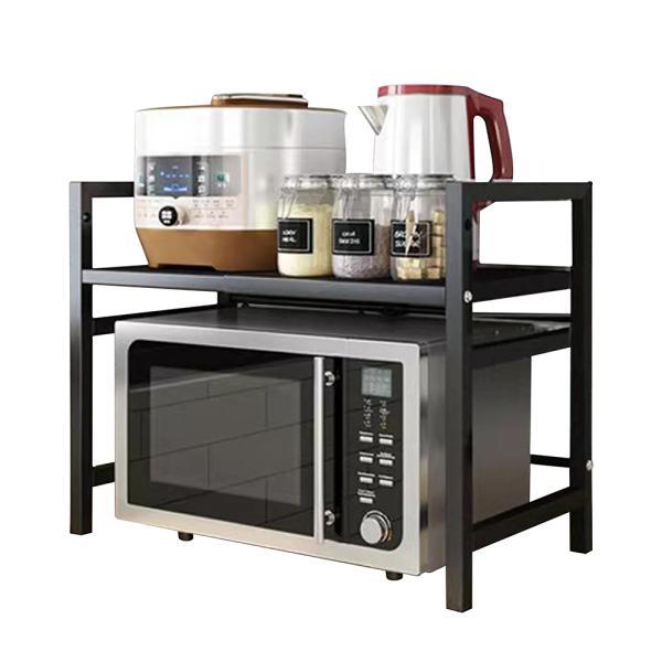 MuXing Mikrowellenständer – 2-stöckig, höhen- und längenverstellbar – platzsparend, stabil mit praktischem Stauraum in Schwarz L64xB36xH46cm /WB/