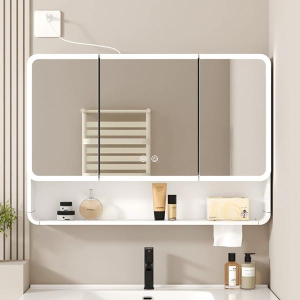 Muxing Badezimmer-Spiegelschrank, Spiegelschrank mit LED, Badspiegel mit Schrank, Wandmontierter Spiegelschrank