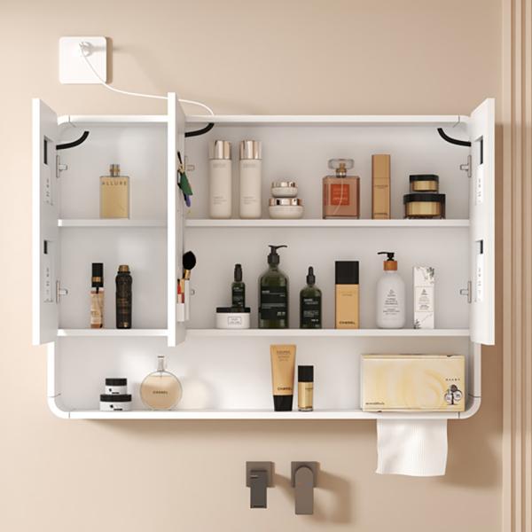 Muxing Badezimmer-Spiegelschrank, Spiegelschrank mit LED, Badspiegel mit Schrank, Wandmontierter Spiegelschrank