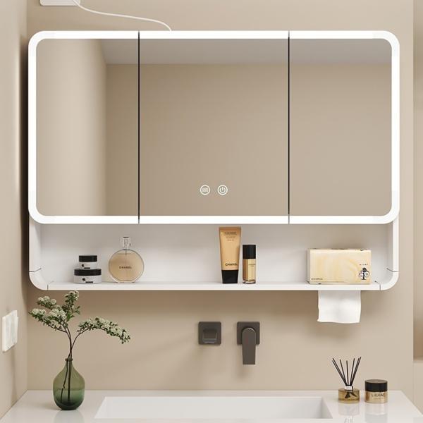 Muxing Badezimmer-Spiegelschrank, Spiegelschrank mit LED, Badspiegel mit Schrank, Wandmontierter Spiegelschrank