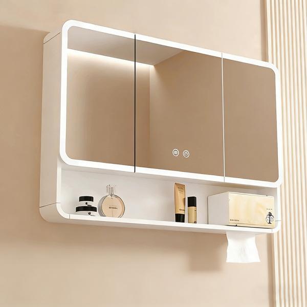 Muxing Badezimmer-Spiegelschrank, Spiegelschrank mit LED, Badspiegel mit Schrank, Wandmontierter Spiegelschrank