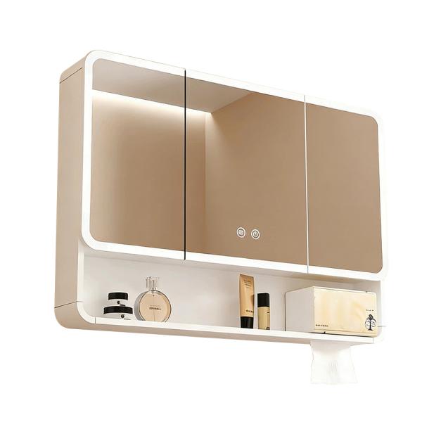 Muxing Badezimmer-Spiegelschrank, Spiegelschrank mit LED, Badspiegel mit Schrank, Wandmontierter Spiegelschrank