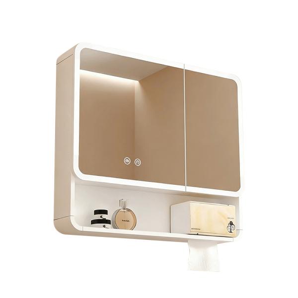 Muxing Badezimmer-Spiegelschrank, Spiegelschrank mit LED, Badspiegel mit Schrank, Wandmontierter Spiegelschrank