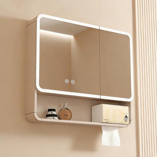 Muxing Badezimmer-Spiegelschrank, Spiegelschrank mit LED, Badspiegel mit Schrank, Wandmontierter Spiegelschrank