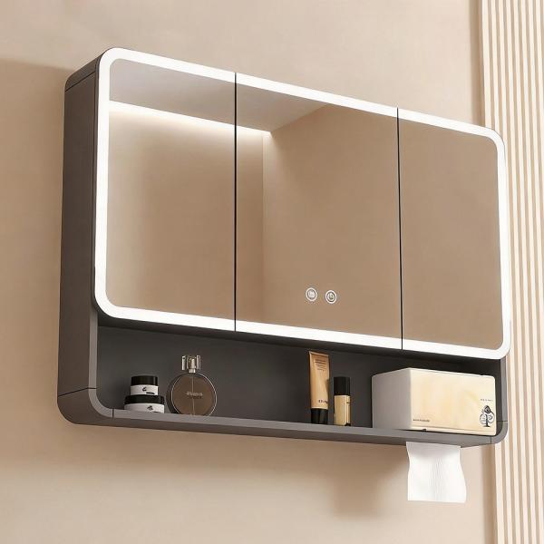 Muxing Badezimmer-Spiegelschrank, Spiegelschrank mit LED, Badspiegel mit Schrank, Wandmontierter Spiegelschrank