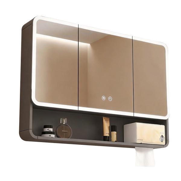 Muxing Badezimmer-Spiegelschrank, Spiegelschrank mit LED, Badspiegel mit Schrank, Wandmontierter Spiegelschrank