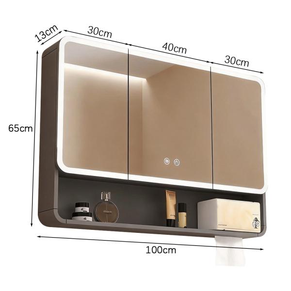 Muxing Badezimmer-Spiegelschrank, Spiegelschrank mit LED, Badspiegel mit Schrank, Wandmontierter Spiegelschrank