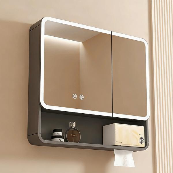 Muxing Badezimmer-Spiegelschrank, Spiegelschrank mit LED, Badspiegel mit Schrank, Wandmontierter Spiegelschrank