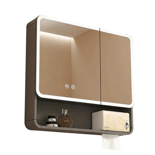 Muxing Badezimmer-Spiegelschrank, Spiegelschrank mit LED, Badspiegel mit Schrank, Wandmontierter Spiegelschrank