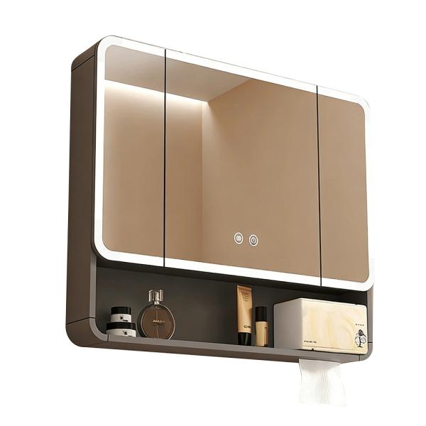 Muxing Badezimmer-Spiegelschrank, Spiegelschrank mit LED, Badspiegel mit Schrank, Wandmontierter Spiegelschrank