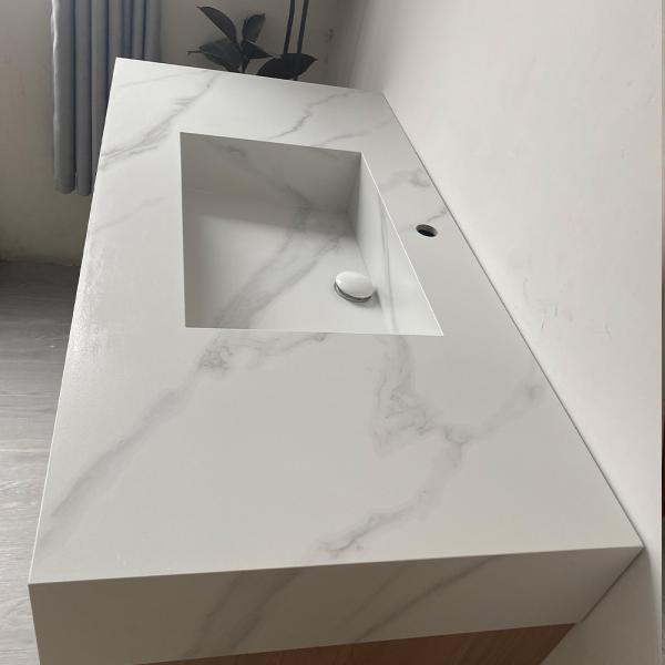 Muxing Waschbecken weiß Arbeitsplatte Holzmaserung Unterschrank Set mit Spiegel【3256】