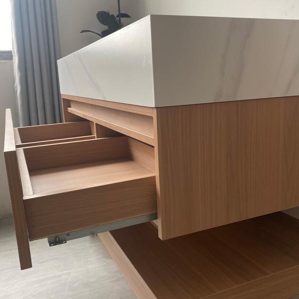 Muxing Waschbecken weiß Arbeitsplatte Holzmaserung Unterschrank Set mit Spiegel【3256】