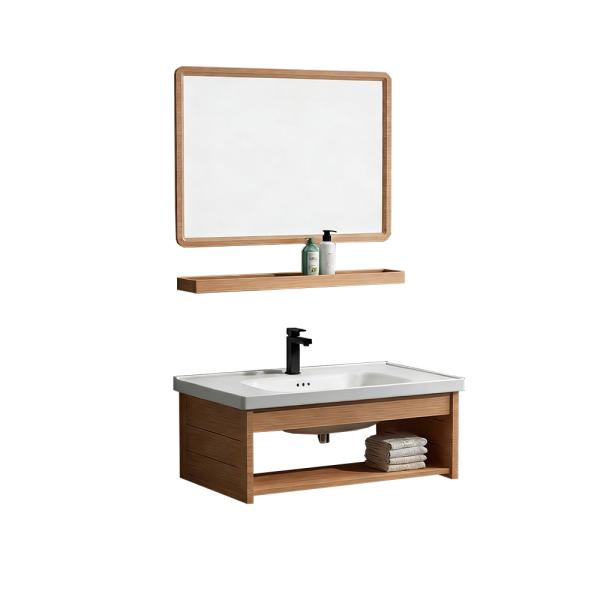 Muxing Waschbecken mit offener Ablagefläche, Keramikbecken mit mittigem rechteckigem Spiegel, 80x44 cm【TC-042】