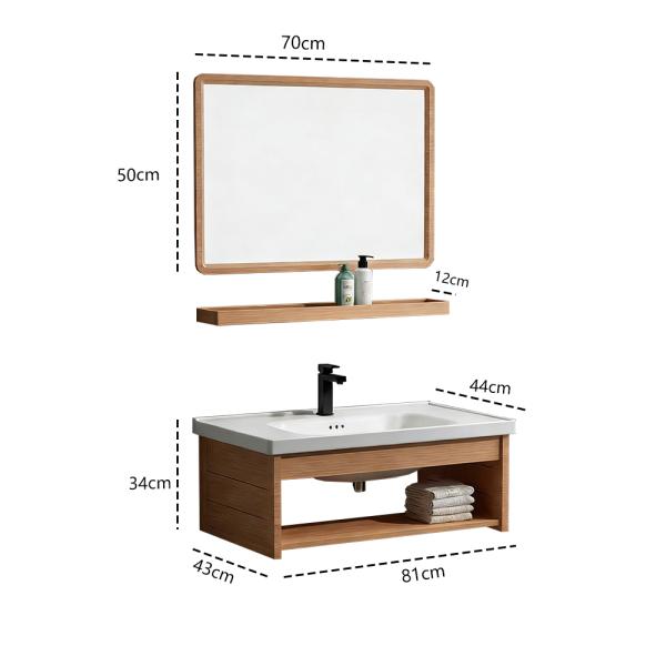 Muxing Waschbecken mit offener Ablagefläche, Keramikbecken mit mittigem rechteckigem Spiegel, 80x44 cm【TC-042】