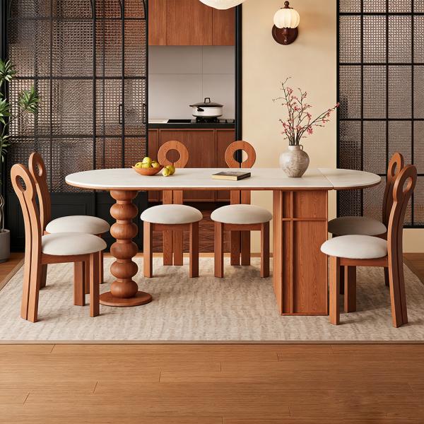 Muxing Esstisch, Esstisch-Set, ovaler Esstisch, Familien-Esstisch, Esstisch-Set mit sechs Stühlen