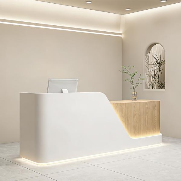 Muxing Bartheke, Tresen, Empfangstheke, Bartheke mit Holzmaserung, Kassentheke, Verkaufstheke für Bekleidungsgeschäfte