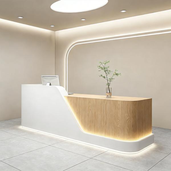 Muxing Bartheke, Tresen, Empfangstheke, Bartheke mit Holzmaserung, Kassentheke, Verkaufstheke für Bekleidungsgeschäfte