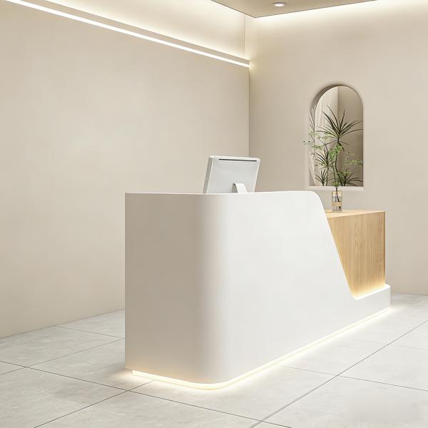 Muxing Bartheke, Tresen, Empfangstheke, Bartheke mit Holzmaserung, Kassentheke, Verkaufstheke für Bekleidungsgeschäfte