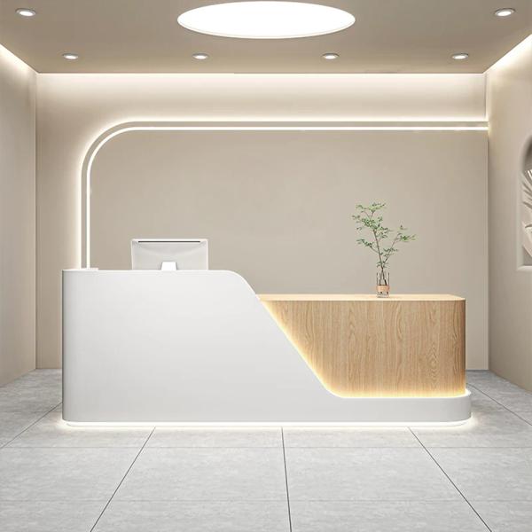 Muxing Bartheke, Tresen, Empfangstheke, Bartheke mit Holzmaserung, Kassentheke, Verkaufstheke für Bekleidungsgeschäfte