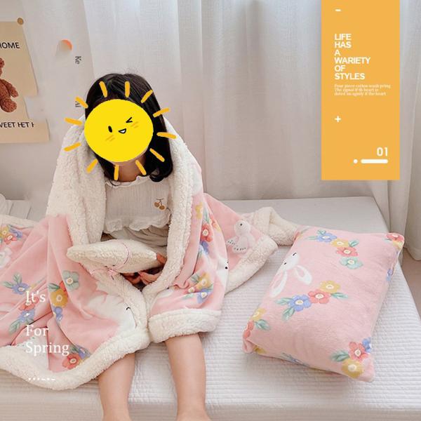 Großhandel B2B  Kinder Verdickte Flanell-Herbst/Winter Bett Decke Schlafdecke Rosa Hase