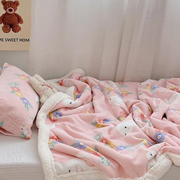 Großhandel B2B  Kinder Verdickte Flanell-Herbst/Winter Bett Decke Schlafdecke Rosa Hase
