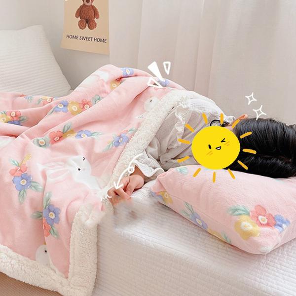 Großhandel B2B  Kinder Verdickte Flanell-Herbst/Winter Bett Decke Schlafdecke Rosa Hase