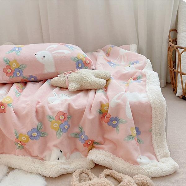Großhandel B2B  Kinder Verdickte Flanell-Herbst/Winter Bett Decke Schlafdecke Rosa Hase