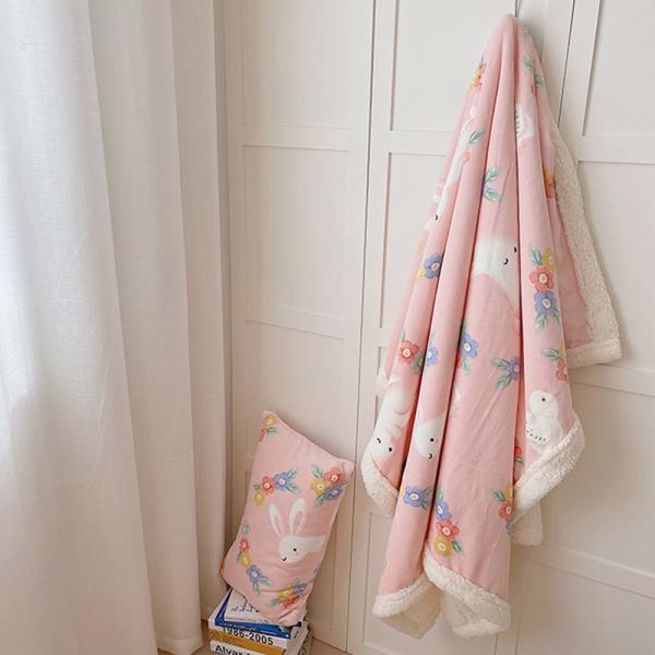 Großhandel B2B  Kinder Verdickte Flanell-Herbst/Winter Bett Decke Schlafdecke Rosa Hase