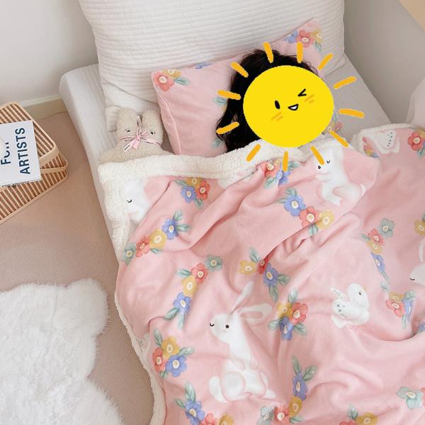 Großhandel B2B  Kinder Verdickte Flanell-Herbst/Winter Bett Decke Schlafdecke Rosa Hase