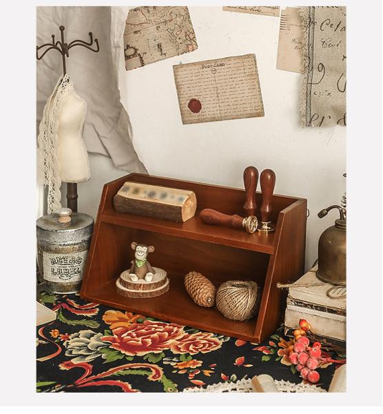 Großhandel B2B Vintage Schreibtisch Staukasten hölzerne Lagerung Kabinett schräg zwei Ebenen MS-9067