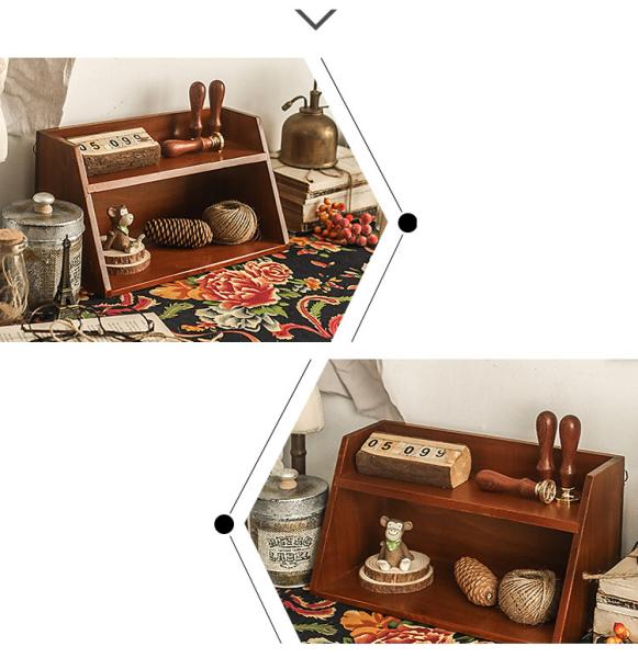 Großhandel B2B Vintage Schreibtisch Staukasten hölzerne Lagerung Kabinett schräg zwei Ebenen MS-9067