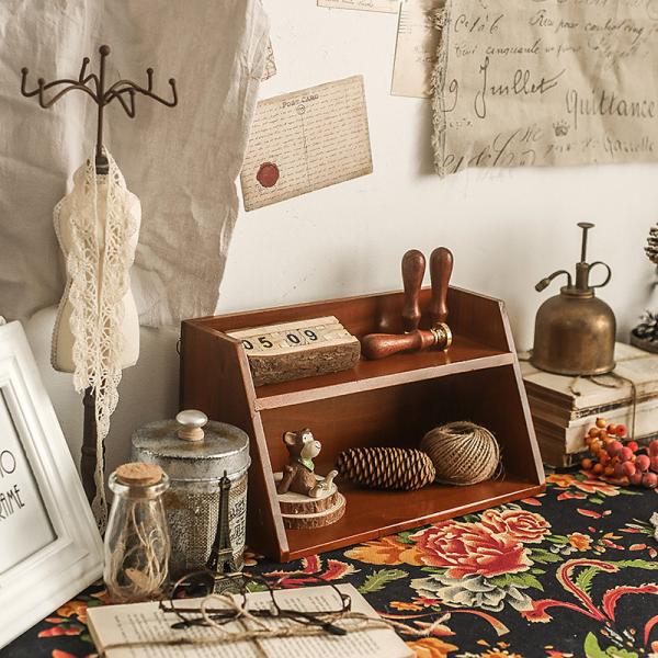 Großhandel B2B Vintage Schreibtisch Staukasten hölzerne Lagerung Kabinett schräg zwei Ebenen MS-9067