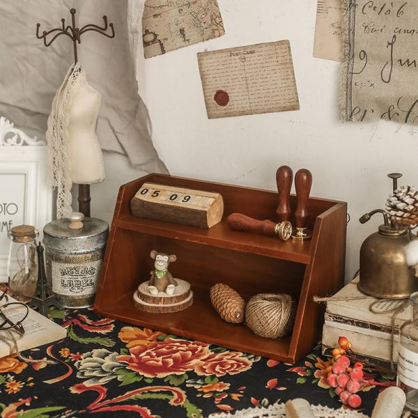 Großhandel B2B Vintage Schreibtisch Staukasten hölzerne Lagerung Kabinett schräg zwei Ebenen MS-9067