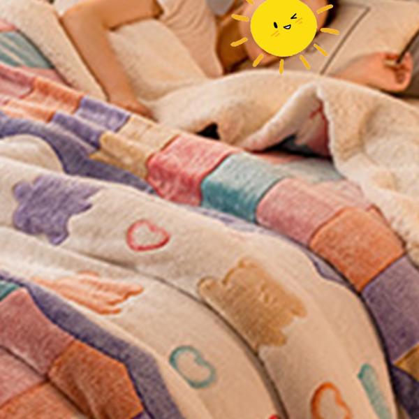 Großhandel B2B Lammfellimitat Korallenvlies-Decke mit doppelter Verdickung Regenbogen