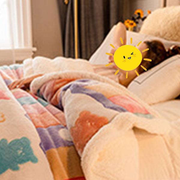Großhandel B2B Lammfellimitat Korallenvlies-Decke mit doppelter Verdickung Regenbogen