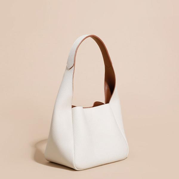 Großhandel B2B Echtes Leder Beuteltasche Korb Damenhandtasche Tragetasche Weiß