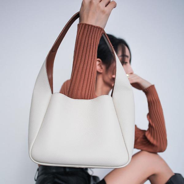 Großhandel B2B Echtes Leder Beuteltasche Korb Damenhandtasche Tragetasche Weiß