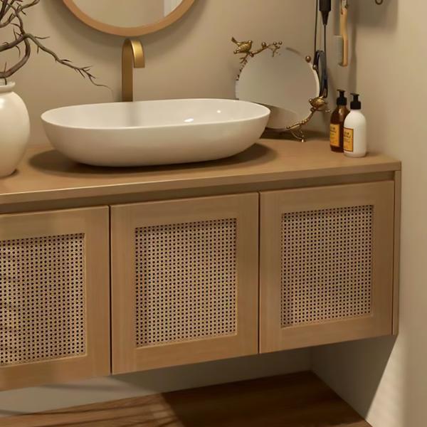 MuXing Waschbecken, Waschtisch mit Aufsatzbecken, Badezimmermöbel, Wandhängender Badschrank, Maßgeschneidertes Waschtisch Braun L120xB55xH45cm /KFSC120/