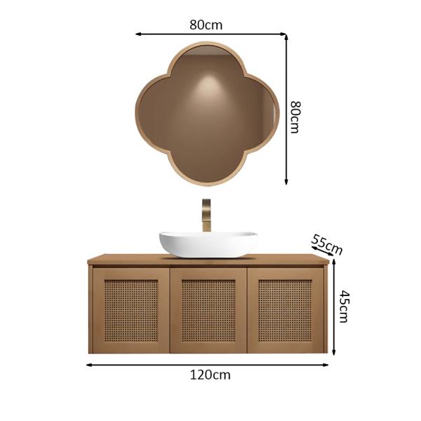 MuXing Waschbecken, Waschtisch mit Aufsatzbecken, Badezimmermöbel, Wandhängender Badschrank, Maßgeschneidertes Waschtisch Braun L120xB55xH45cm /KFSC120/