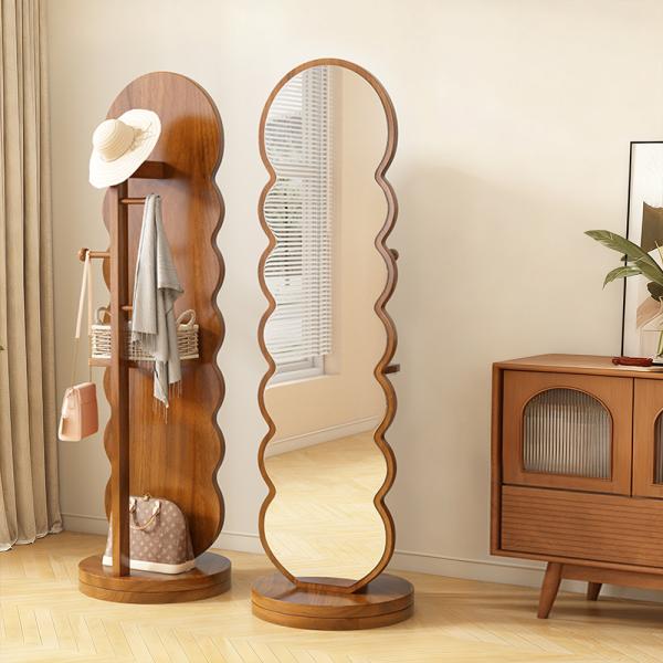 Muing Ganzkörperspiegel Drehspiegel  Standspiegel Kleiderständer Schlafzimmerspiegel  Wellenspiegel für Zuhause