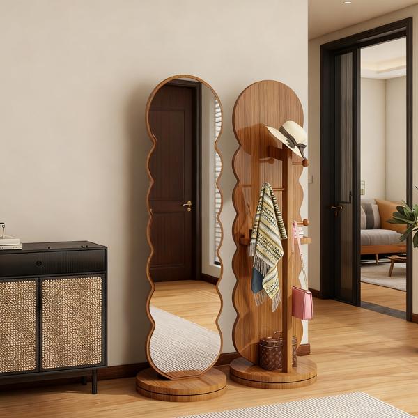 Muing Ganzkörperspiegel Drehspiegel  Standspiegel Kleiderständer Schlafzimmerspiegel  Wellenspiegel für Zuhause