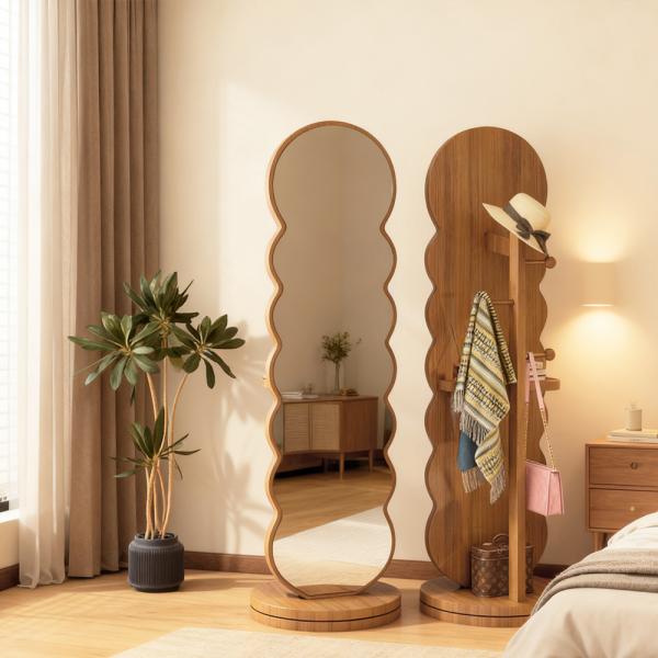 Muing Ganzkörperspiegel Drehspiegel  Standspiegel Kleiderständer Schlafzimmerspiegel  Wellenspiegel für Zuhause